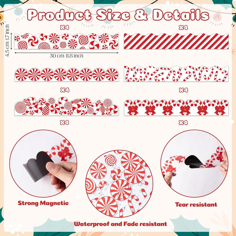 CPicdn Store 24Pcs Christmas Candy Classroom Magnetic Bulletin Board Borders Decoration Set, Christmas Cane Peppermint Border Trims Red White School Classroom Chalkboard Supplies Wall Door Xmas Party Decor - Image 2